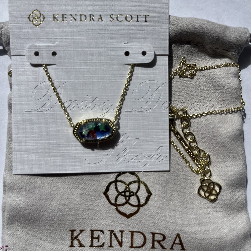 Kendra Scott Elisa Gold Short Pendant Necklace Red White Blue Illusion New ✨ - Picture 3 of 8